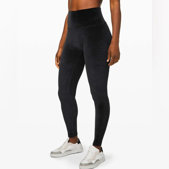 Lululemon Wunder Lounge High-Rise Tight Leggings 28” Velvet Velour Black Size 4 - Picture 1 of 7